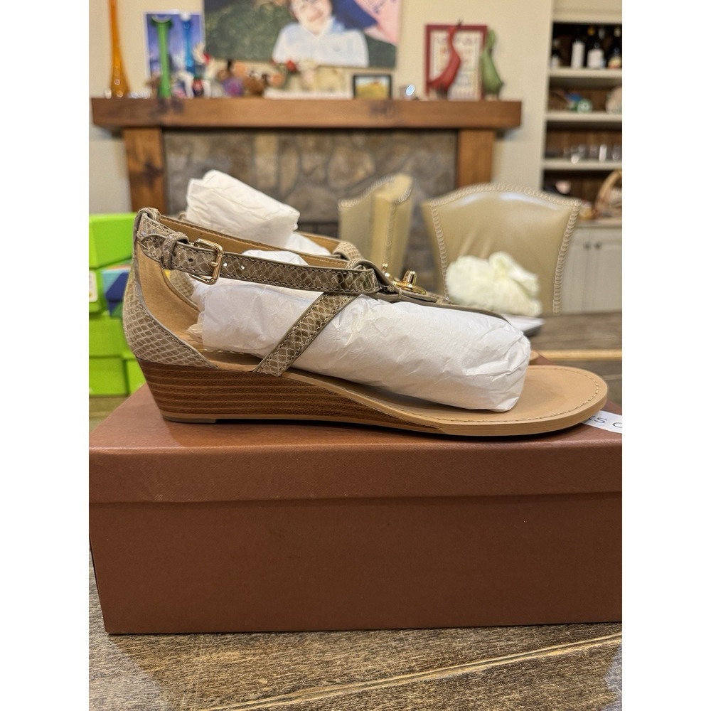 COACH Ingrid Natural Snake Print Leather Thong Wedge Sandals‎ Women's Size 8.5 - Picture 4 of 12